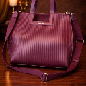💜 Calvin Klein Ribbed Tote Bag | Plum Purple | Shoulder & Crossbody